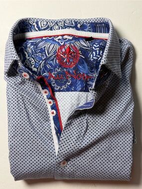 Au Noir Men’s Blue Geometric Button Down Shirt Contrast Paisley size 4L